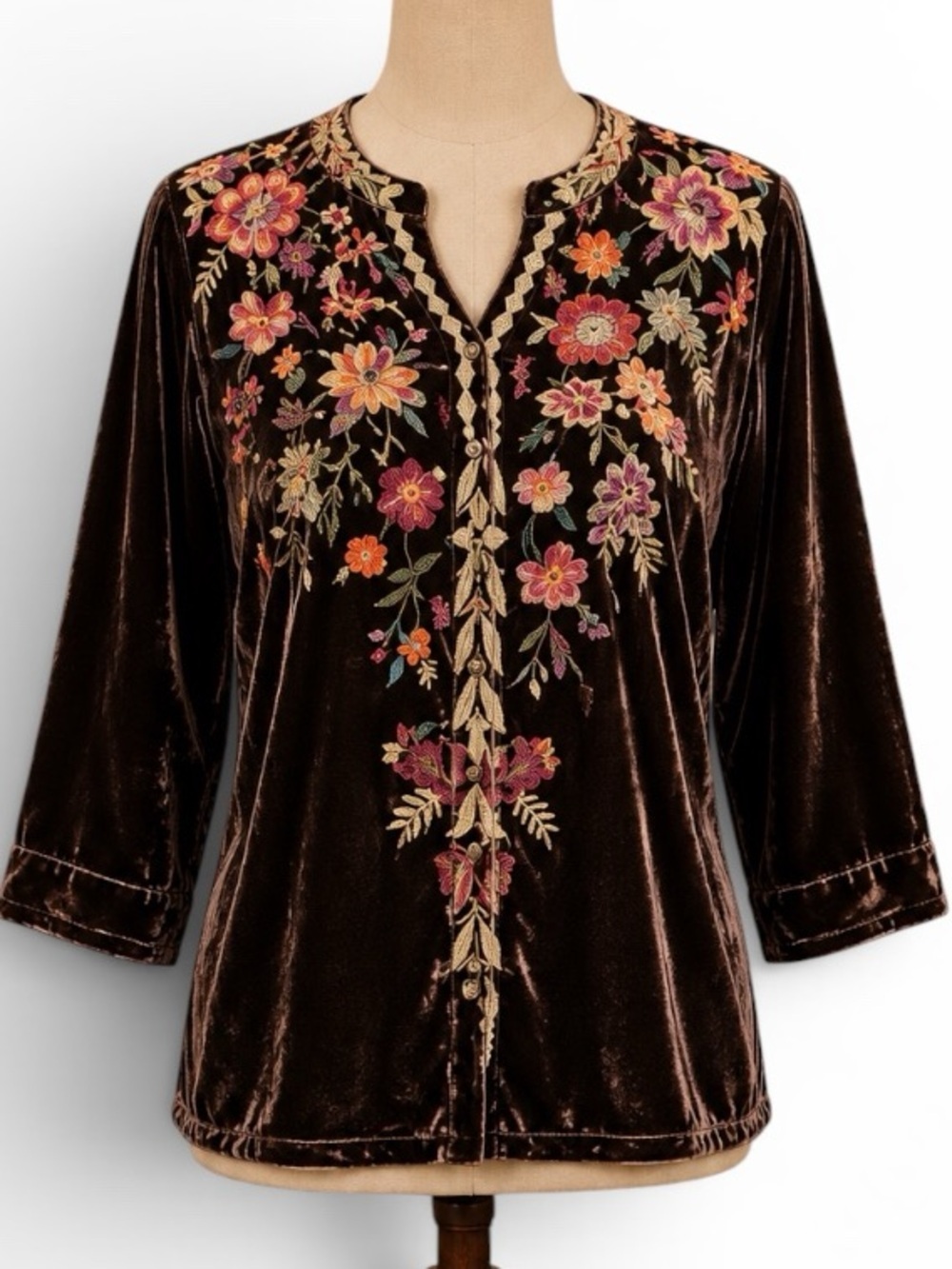 JOHNNY WAS Heavily Embroidered TALINE Velvet Top NWT